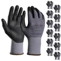 Produktbild: LOCCEF Arbeitshandschuhe Herren/Damen, 12 Paare - Nitril beschichtet, nahtlos gestrickte Nylon-Handschuhe für Heimwerken, Handwerk und Gartenarbeit(7/S, Grau-12 Paare)