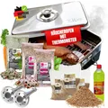 Produktbild: Zite Räucherofen Edelstahl XXL Set mit Zubehör [Tischräucherofen mit Thermometer & Brennpaste] Sofort Einsatzbereit | Fisch-Räucherofen I auch für Fleisch etc. | Räuchermehl & Verschiedene Räucherlake