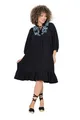 Produktbild: Ulla Popken Damen große Größen Übergrößen Plus Size Musselin-Kleid, Stickerei, Tunika-Ausschnitt, 3/4-Arm schwarz 42+ 838403100-42+