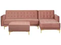 Produktbild: 4-Sitzer Schlafsofa Samtstoff rosa linksseitig mit Ottomane Aberdeen