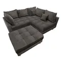Produktbild: riess-ambiente.de Moderne Wohnlandschaft Kent 220cm grau Samt | Ecksofa Federkern inkl. Hocker und Kissen, Ecksofa mit Schlaffunktion | Sofa in L Form