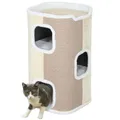 Produktbild: PawHut Kratztonne 74 cm Hoch dreistöckige Katzentonne mit Kissen, Plüschrand, Katzenhöhle, Kratzbaum für kleine Katzen, Beige+Weiß
