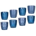 Produktbild: 8er Set Windlicht H7,5cm Glas Blau Teelichthalter Kerzen Retro Kerze Kerzenhalter Tischdeko Deko
