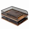 Produktbild: Briefablage aus Holz und Metall, Vintage-Design, Schreibtisch-Organizer, Papierablage, Büro-Akten-Organizer (schwarz)