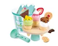 Produktbild: Hape Eiscreme-Set, 3 Bunte Eiskugeln, 3 Soßen und 5 Dessertbeläge, drehbare Eistheke, großer Eisbecher zum Transportieren, ab 24 Monaten