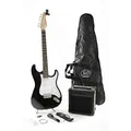Produktbild: J & D ST Rock Guitar Einsteiger Set mit schwarzer ST-Stil E-Gitarre, Verstärker, Stimmgerät, Gigbag, Kabel, Gurt, Plektren, Saiten