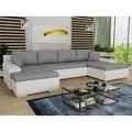 Produktbild: Wohnlandschaft mit Schlaffunktion Faris U-Form - Couch, Schlafsofa mit Bettkasten, Couchgranitur mit Bettfunktion, Big Sofa, Bettsofa (Weiß + Grau... - Weiß/Grau