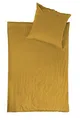 Produktbild: jilda-tex Bio-Bettwäsche Stone-Washed Renforce Lissabon 100% Bio-Baumwolle Knitterlook Stehsaum Bügelfrei Uni Leinen-Optik Bügelfrei Made in Green (Senfgelb, 155 x 220 cm)