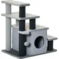Produktbild: Hundetreppe 3/4 Stufen 66 Cm Hoch Haustiertreppe Mit Schlafhöhle, Rampe, Sipielball, Katzentreppe Für Mittelgroße Katze Hunderampe Einstiegshilfe Für Bett, Sofa, Couch, Grau - Pawhut