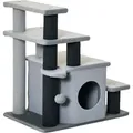 Produktbild: Hundetreppe 3/4 Stufen 66 Cm Hoch Haustiertreppe Mit Schlafhöhle, Rampe, Sipielball, Katzentreppe Für Mittelgroße Katze Hunderampe Einstiegshilfe Für Bett, Sofa, Couch, Grau - Pawhut