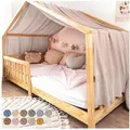 Produktbild: lilimaus Betthimmel Musselin Hausbett Himmel Kinderzimmer Baumwolle mit Gold 2er Set, Gemütlicher Baldachin aus Baumwolle für traumhafte Kinderzimmer-Deko beige 135 cm x 360 cm
