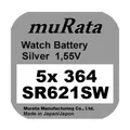 Produktbild: 5x Murata/Sony 364 Uhren-Batterie Knopfzelle SR621SW AG1  Neu Silberoxid