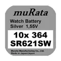 Produktbild: 10x Murata/Sony 364 Uhren-Batterie Knopfzelle SR621SW AG1 Silberoxid Blister Neu