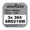 Produktbild: 3x Murata/Sony 364 Uhren-Batterie Knopfzelle SR621SW AG1 Silberoxid Blister Neu