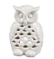 Produktbild: formano Windlicht Eule 16 cm Weiß Glasiert Porzellan - Teelichthalter Deko Figur - mit Durchbruch - Wohnzimmer Garten Terrasse - Geschenkidee Uhu Kerzenhalter