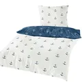 Produktbild: Traumschlaf Seersucker Wendebettwäsche • Sommer Bettwäsche aus 100 % Baumwolle • Maritimes Anker-Motiv Blau Weiß • Bügelfrei & Atmungsaktiv • Pflegeleicht 155x220 cm + 80x80 cm