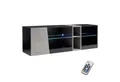 Produktbild: Mondeer Lowboard LED TV-Schrank, Breite 140cm mit 5 offenen Fächern und 1 Tür, Schwarz und Grau