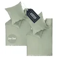Produktbild: SCHÖNER WOHNEN Satin Bettwäsche 135x200 Baumwolle Grün - Luxus Bettwäsche-Sets 4teilig - weich & atmungsaktiv - bestehend aus 2 Bettwäschebezüge und 2 Kopfkissenbezüge 80x80cm - Öko-Tex