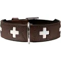 Produktbild: HUNTER Hundehalsband SWISS, Farbe: braun/schwarz, weiches Rindnappaleder, handvernähte Schweizer Kreuze, langlebig und komfortabel, hochwertige Handarbeit, Made in Germany, Größe: XS-S (37)
