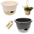 Produktbild: GarPet Blumentopf hängend Blumenampel Hängetopf Hängeampel Hängender Blumentopf Hängeblumentopf Outdoor inkl. Wasserspeicher Kette (Elfenbein, 30 cm)
