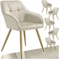 Produktbild: tectake® Esszimmerstuhl, gepolstert, in Samtoptik, gesteppt, schlanke, goldene Stahlbeine, 58 x 62 x 82 cm