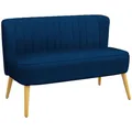 Produktbild: HOMCOM Sofa 2 Sitzer Couch, Kleine Loveseat mit Samt-Optik Modern Polstersofa für Wohnzimmer, Schlafzimmer, kleinen Raum, Blau 117 x 56,5 x 77 cm