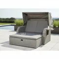 Produktbild: Rattan Sonnenbett Grau Dach Rattan Strandkorb Sonnenliege Liegebett Relaxliege