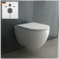 Produktbild: Alpenberger Dusch-WC - Taharet WC - Bidet WC - Hänge WC mit Intimdusche, wandhängend, Abgang waagerecht, Kloschüssel Passend Geberit, Wand WC Spülrandlos - Slim WC Sitz mit Absenkautomatik Cera 6201 mit SLIM Sitz