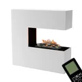 Produktbild: GLOW FIRE Wasserdampf Kamin Schiller (Standkamin) - Elektrokamin mit realistischen LED 3D-Flammen, Knistereffekt & Fernbedienung, 120x120x37 cm - Opti-Myst 600 Elektro Kamin mit Holz-Deko, Weiß