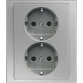 Produktbild: Busch-Jaeger 202 EUJB-866 Schutzkontakt Doppelsteckdose Safety+, Komplettabdeckung, mit erhöhtem Berührungsschutz, mit Befestigungskrallen, edelstahl matt, pur Edelstahl
