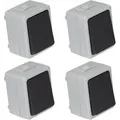 Produktbild: Ett - 4er Set Feuchtraum Schalter Serie Taff Wechselschalter Aufputz Ip44 250v Grau