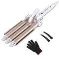 Produktbild: 3 Fässer welleneisen, TOP4EVER lockenstab mit 3 stäben mit einstellbarer Temperatur, Welleisen Schnelle Heizung Große Welle für Lange/kurze Haare, Haar Styling Werkzeug 22mm