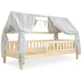 Produktbild: Ehrenkind Betthimmel Deko Hausbett, Kinderzimmer-Deko-Set (Kinderzimmer Deko), Betthimmel & Wimpelkette für magische Momente, hochwertige Materialien grau 120 cm x 200 cm