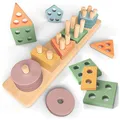 Produktbild: Sweety Fox Montessori Spielzeug ab 1 Jahr - Holz Sortier & Stapelspielzeug, 1 2 3 Jahre -Aktivitäts & Entwicklungsspielzeug aus Holz in Pastellfarben – Montessori - Lernspielzeug für Kleinkinder