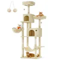 Produktbild: Kratzbaum XXL mehrstufig mit Sisalstämmen 199 cm große Höhle beige PCT196M01