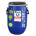 Produktbild: plasteo® 30 Liter Deckelfass Lebensmittelecht FDA-zugelassen Kunststofffass Weithalsfass Universalfass Futtertonne | Luftdicht Verschließbar | Stapelbar und Palettengerecht | Gefahrgutzulassung