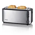 Produktbild: SEVERIN Automatik-Langschlitztoaster, 1400 W, doppelwandiges Edelstahlgehäuse, Brotscheibenzentrierung, integrierter Brötchenaufsatz, schwarz/silber 665768