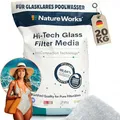 Produktbild: poolomio Nature Works Hi-Tech Filterglas (20 kg) für Pool-Sandfilteranlagen, aus naturreinem Glas, kristallweiß, umweltschonende Alternative zu Sand, Ø Körnung: 0,8 mm