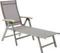 Produktbild: Dehner Gartenliege Colmar, Sonnenliege mit verstellbarer Rückenlehne, 66 x 105 x 180 cm (B/H/T), Sitzhöhe 35.5 cm, Aluminium / Textilene / FSC® es Teakholz, grau / dunkelgrau / hellbraun