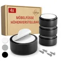Produktbild: LouMaxx Möbelfüße höhenverstellbar– Füße für Möbel Ø 53,5 mm aus Kunststoff – Hochwertige Möbelerhöhung zum Kleben oder Schrauben – 4er Set Gleitfüße in Schwarz inkl. Montagematerial