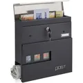 Produktbild: Relaxdays - Briefkasten mit Zeitungsfach, Sichtfenster, hbt 37x37x11 cm, 2 Schlüssel, Stahl, moderner Postkasten, schwarz