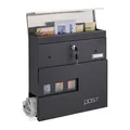 Produktbild: Relaxdays Briefkasten mit Zeitungsfach, Sichtfenster, HBT 37x37x11 cm, 2 Schlüssel, Stahl, moderner Postkasten, schwarz