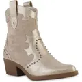 Produktbild: VAN HILL Damen Cowboy Boots Stiefeletten Trichterabsatz Nieten Schuhe 841510, Farbe: Gold, Größe: 37 - Gold - 37