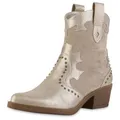 Produktbild: VAN HILL Damen Cowboy Boots Trichterabsatz Nieten Trendy Schuhe 216580 Gold 37