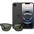 Produktbild: iPhone 16e 128 GB Obsidian + Ray-Ban Meta Wayfarer - Shiny Black Green