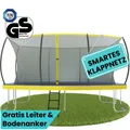Produktbild: Zero Gravity Trampolin 457x305 cm inkl. Leiter & 4 Bodenanker / Schneller Auf- und Abbau dank smartem Klappnetz / Max. 130 kg / Ultima 5 Fun-Edition