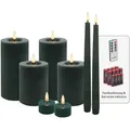 Produktbild: Candela Lights LED Kerzen 8er Set Winter grün glatt Echtwachs inklusive Fernbedienung und Batterien Timer Funktion & mehrstufig dimmbar flammenlos Echtwachskerzen Stumpenkerzen