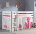 Produktbild: Spielbett Hochbett Kinderbett 90x200 Vorhang Prinzessin Weiß Rosa Holzbett Pink