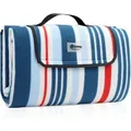 Produktbild: Picknickdecke xxl, Fleece Stranddecke, wärmeisoliert, wasserdicht, mit Tragegriff, 200x200 cm, Blau-rot gestreift - Sekey