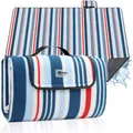 Produktbild: Sekey Picknickdecke Wasserdicht 200x200cm, Sandfeste Strandmatte, PEVA-Wasserdichter Untergrund, Stranddecke Tragbare Faltbar Gepolstert, für Outdoor-Camping, Strand und Wiese, Blau-Weiß-Rote Streifen